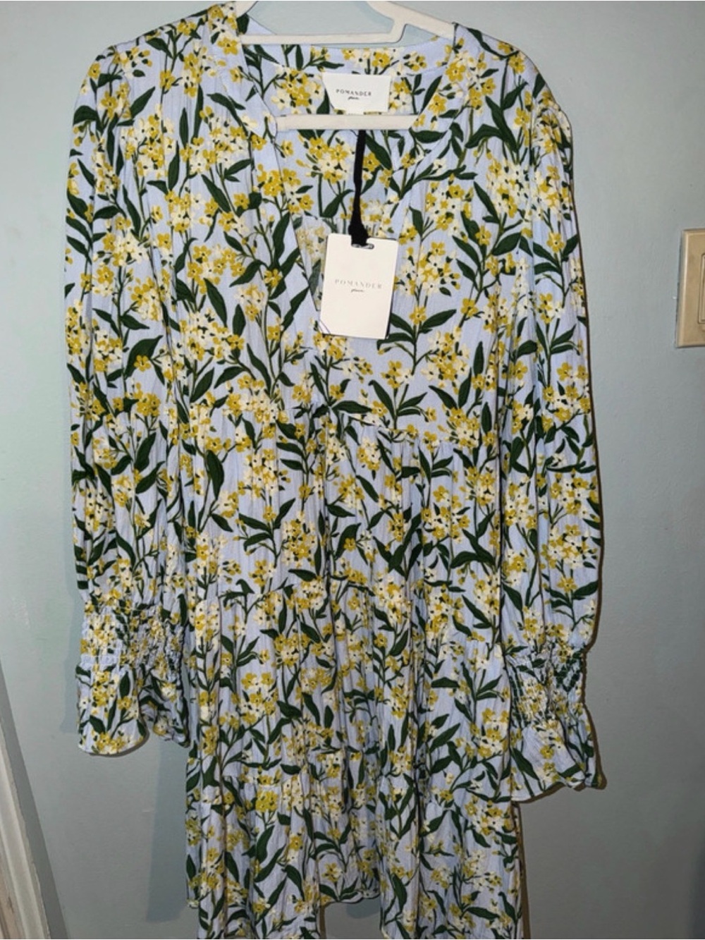 Pomander Place Yellow Floral Long-Sleeve Tiered Dress